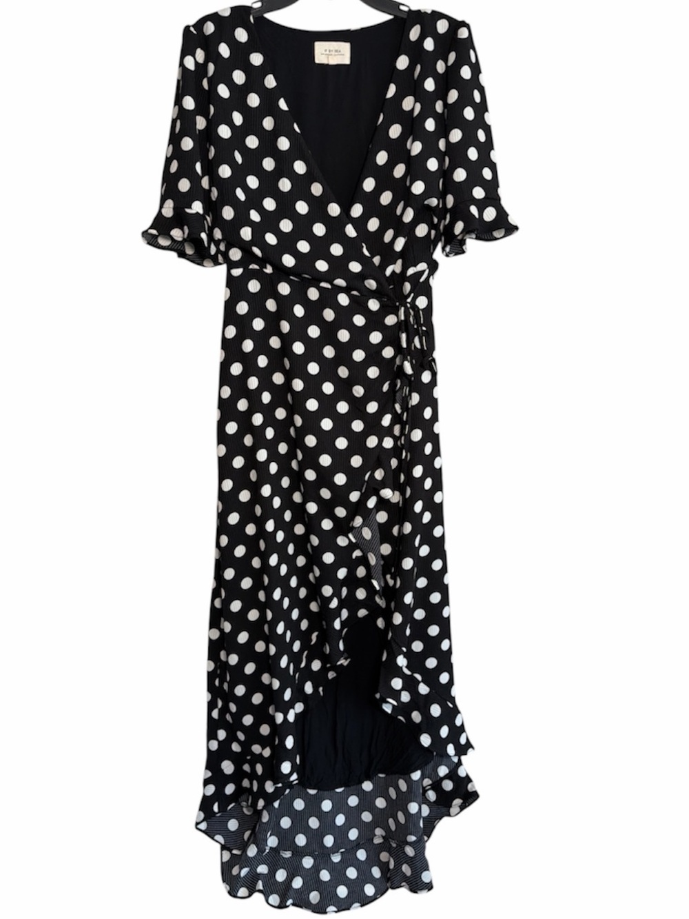 IF BY SEA Black White Polka Dot Wrap Maxi Dress Medium